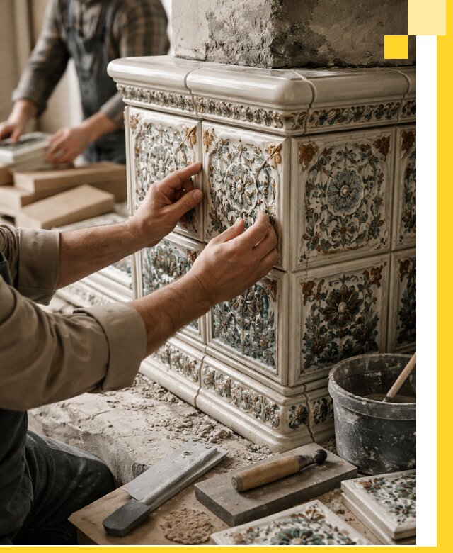 Изразцовые камины под ключ в Полевской: проект и монтаж