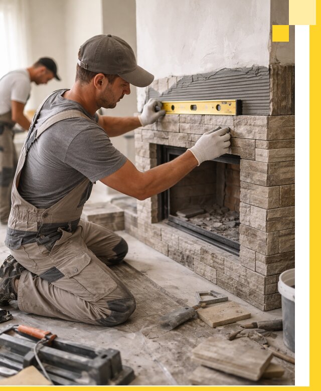 Облицовка каминов в Полевской, монтаж и отделка натуральным камнем