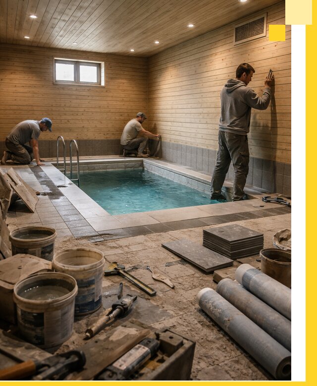 Строительство бани с бассейном и сауной под ключ в Полевской