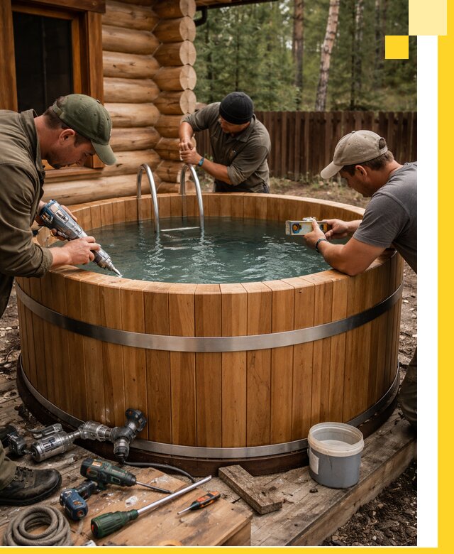 Строительство бань с купелью под ключ и отделкой в Полевской