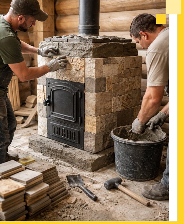 Облицовка банной печи под ключ в Полевской: камень и плитка