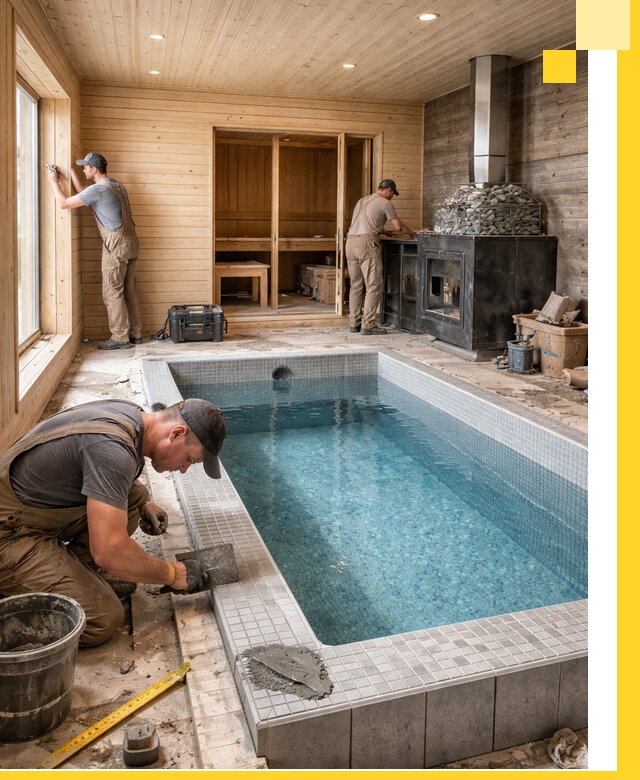 Проект бани с бассейном и сауной в Полевской под ключ