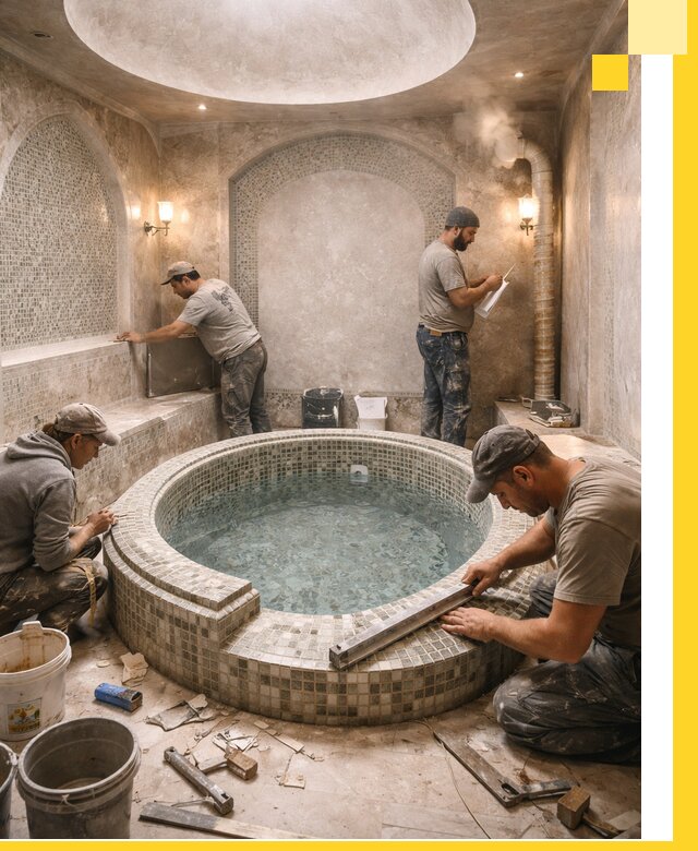 Профессиональное строительство хамама с бассейном в Полевской под ключ